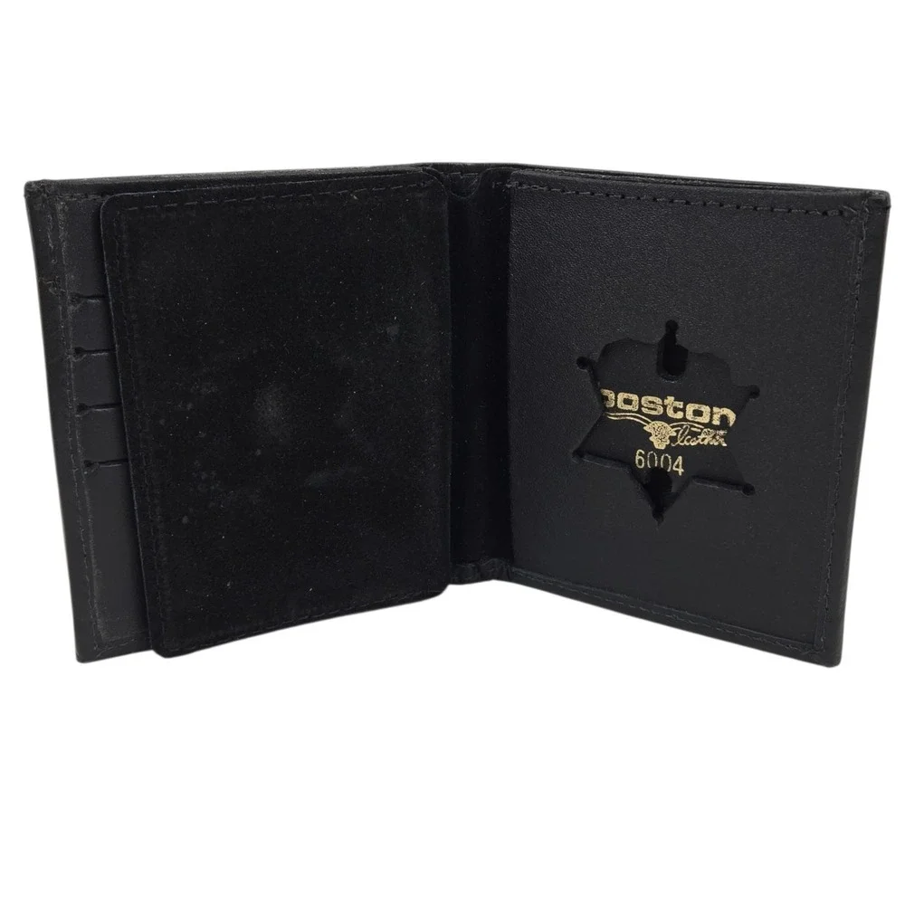 Boston Leather 6004 Recessed Badge Holder, ID Case and Wallet w CC Slots, Black